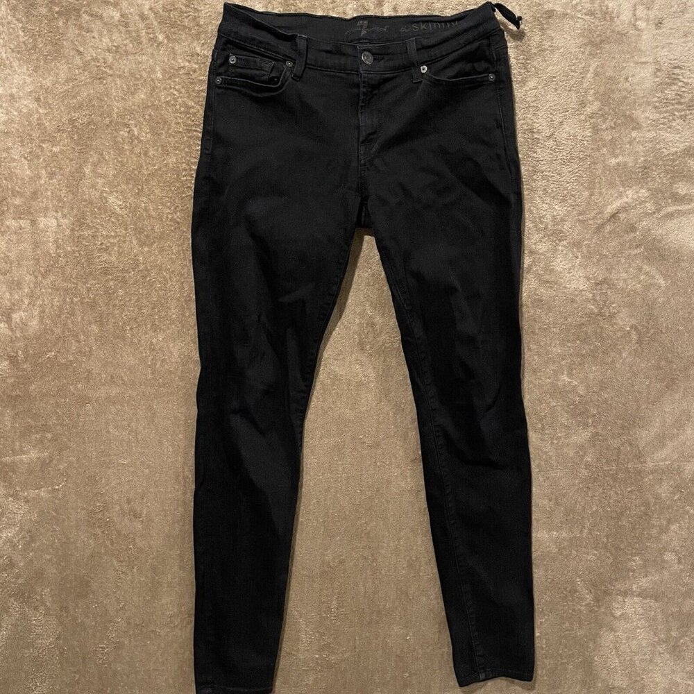 7 for All Mankind The Skinny Jet Black Denim Skinny Jeans Size 27 Women's Flawed